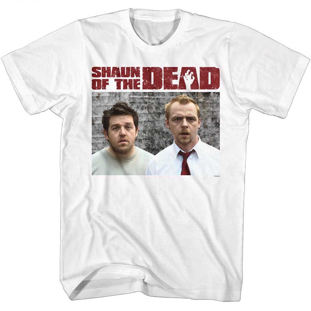 White Shaun of the Dead t-shirt featuring a Shaun and Ed design