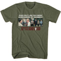 Military Green Shaun of the Dead t-shirt featuring a Surrounded by Zombies design