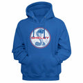 Royal blue Carroll Shelby pullover hoodie featuring a Cobra Badge design