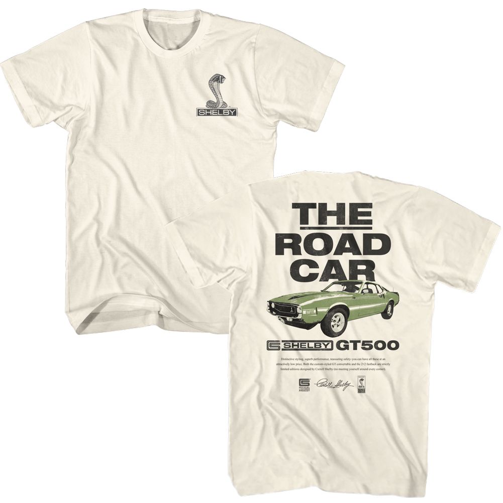 Road Car Carroll Shelby t-shirt in natural, front and back