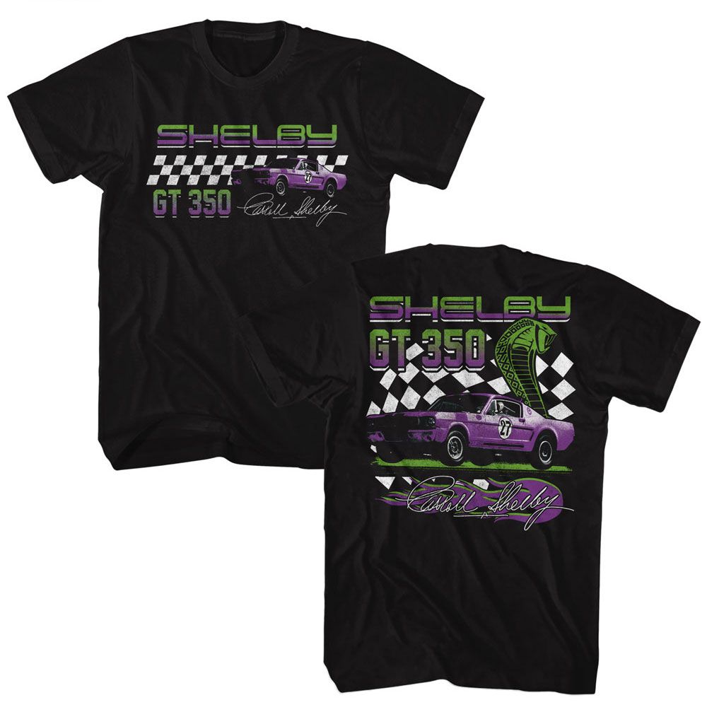 GT 350 Racing Two-Sided Carroll Shelby t-shirt in black, front and back