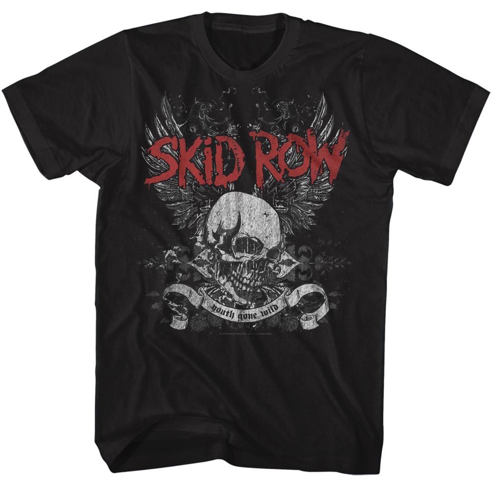 Black Skid Row t-shirt featuring a Skull and Wings design