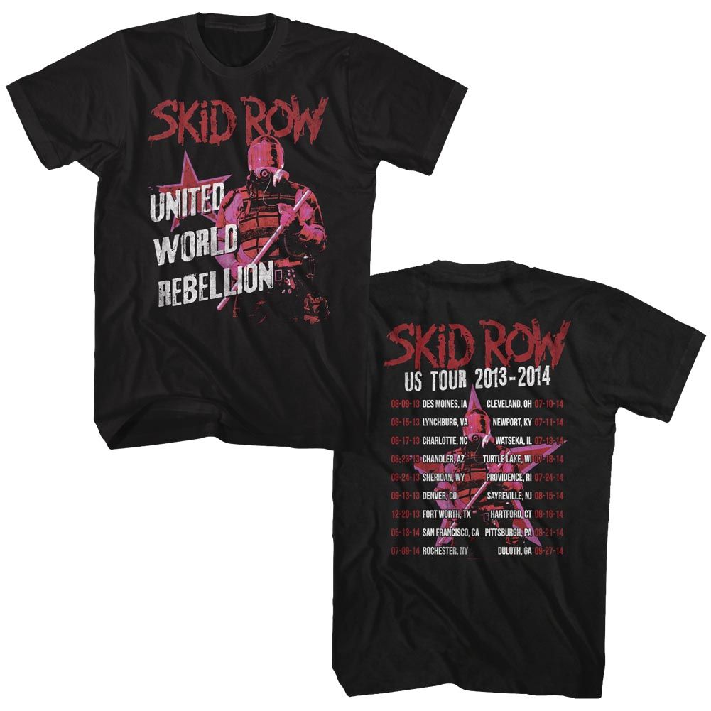 Black Skid Row t-shirt featuring a UWR 2013-14 Tour design
