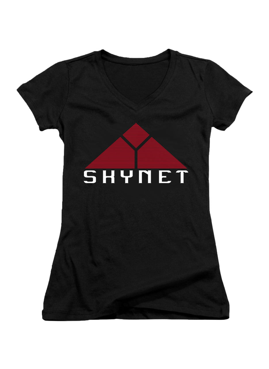 Black Skynet Juniors V-Neck T-Shirt