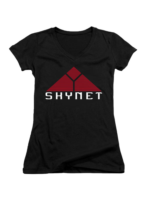 Black Skynet Juniors V-Neck T-Shirt