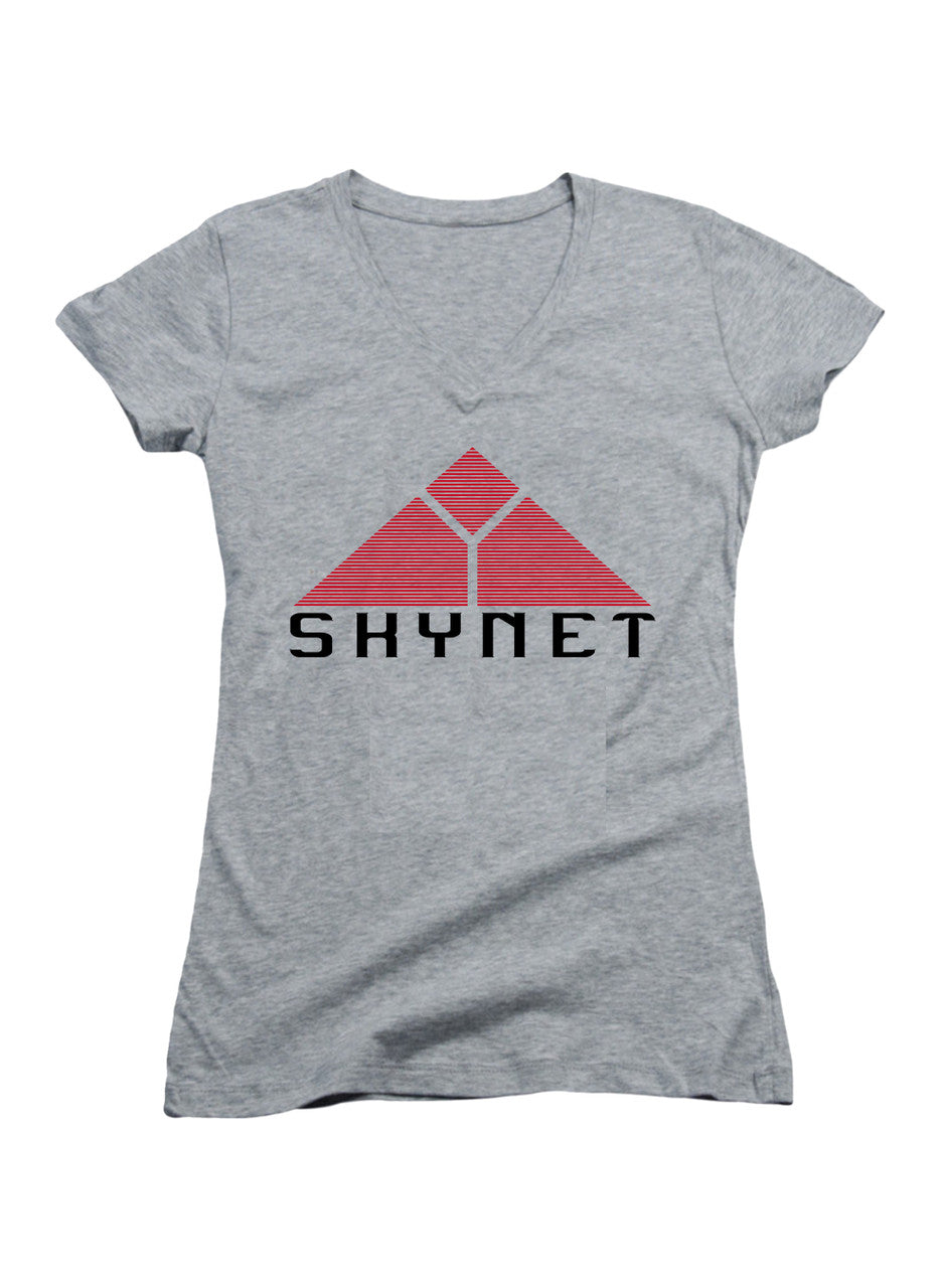 Gray Skynet Juniors V-Neck T-Shirt
