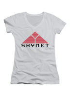 White Skynet Juniors V-Neck T-Shirt