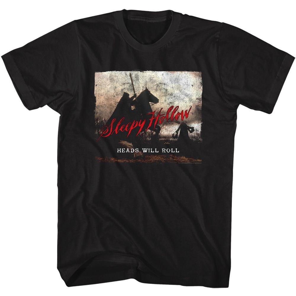 Black Sleepy Hollow t-shirt featuring a Heads Will Roll design