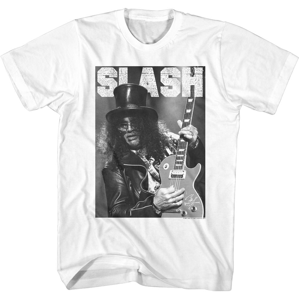 White Slash t-shirt featuring a grayscale Slash design