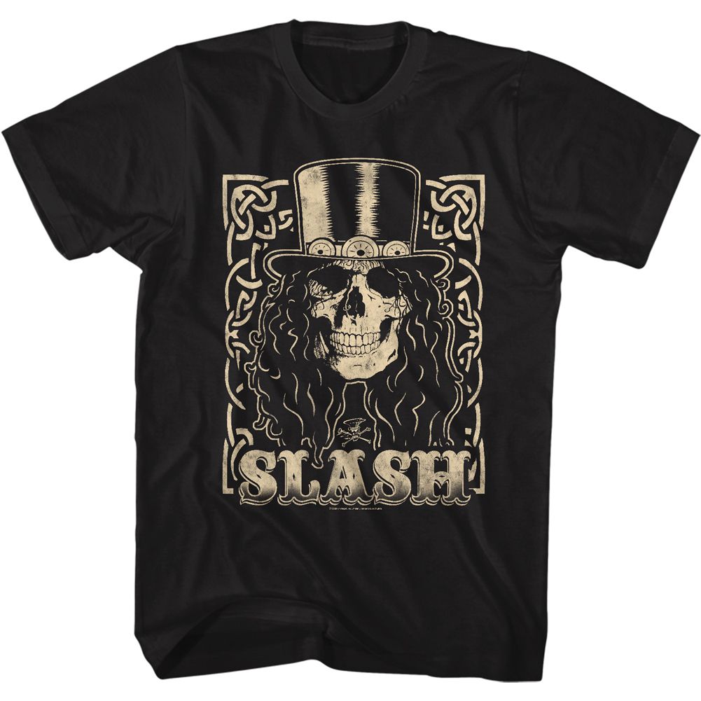 Black Slash t-shirt featuring a Slash Skull Cream design