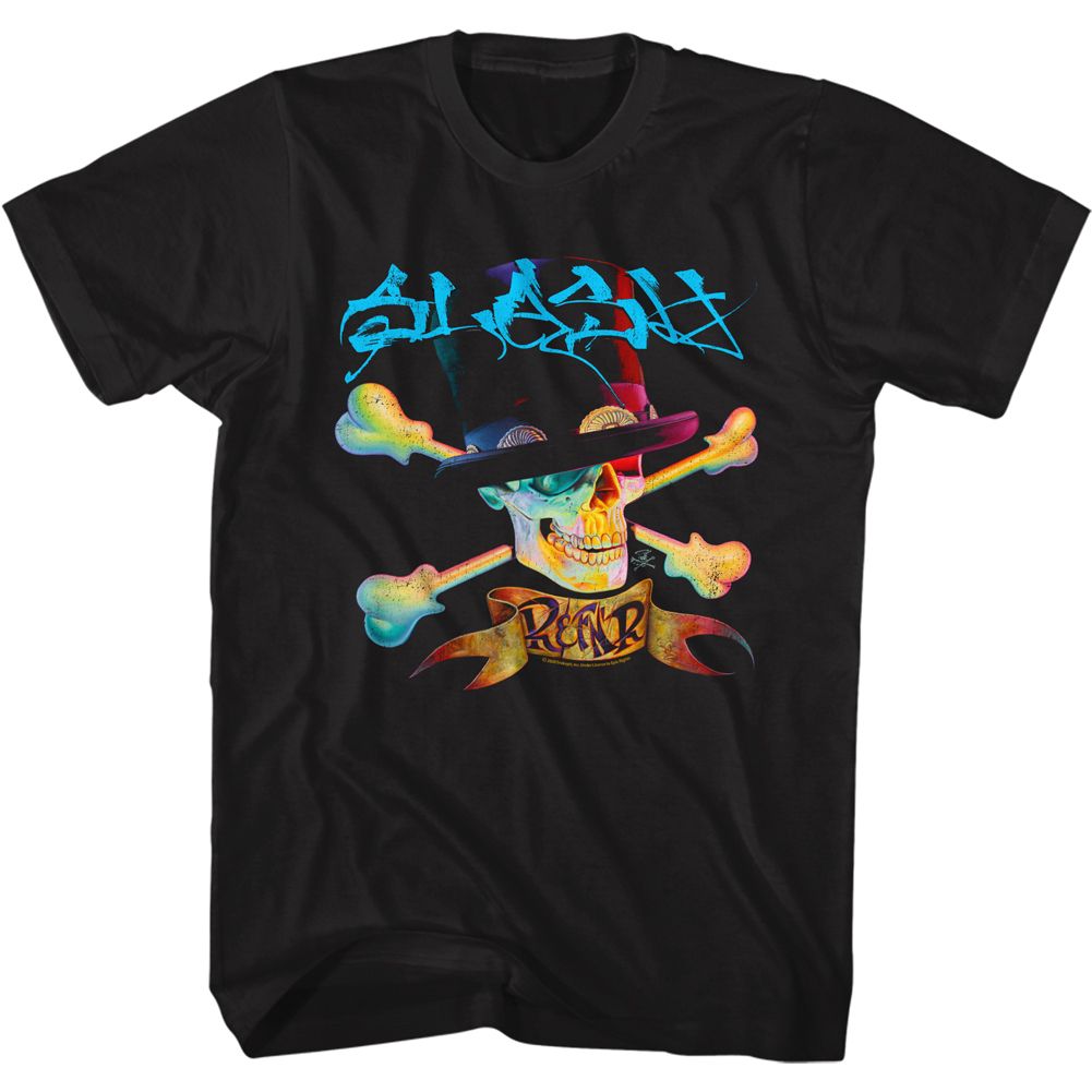 Black Slash t-shirt featuring a Skull Bones and Hat design
