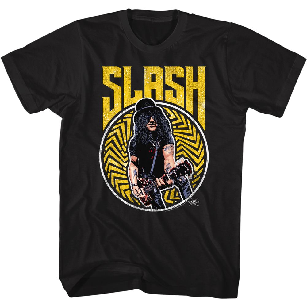 Black Slash t-shirt featuring a Slash Bold Yellow design