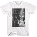 White Slash t-shirt featuring a black-and-white Slash with Guitar design