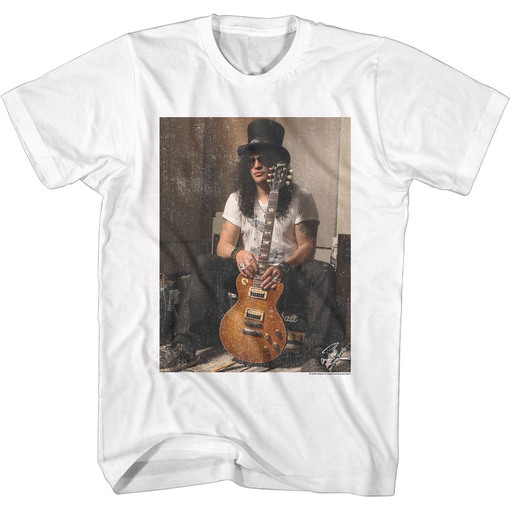 White Slash t-shirt featuring a Slash on Amp design