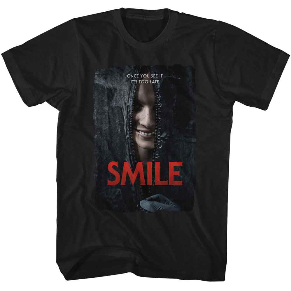 Black Smile t-shirt featuring a Smile movie poster design