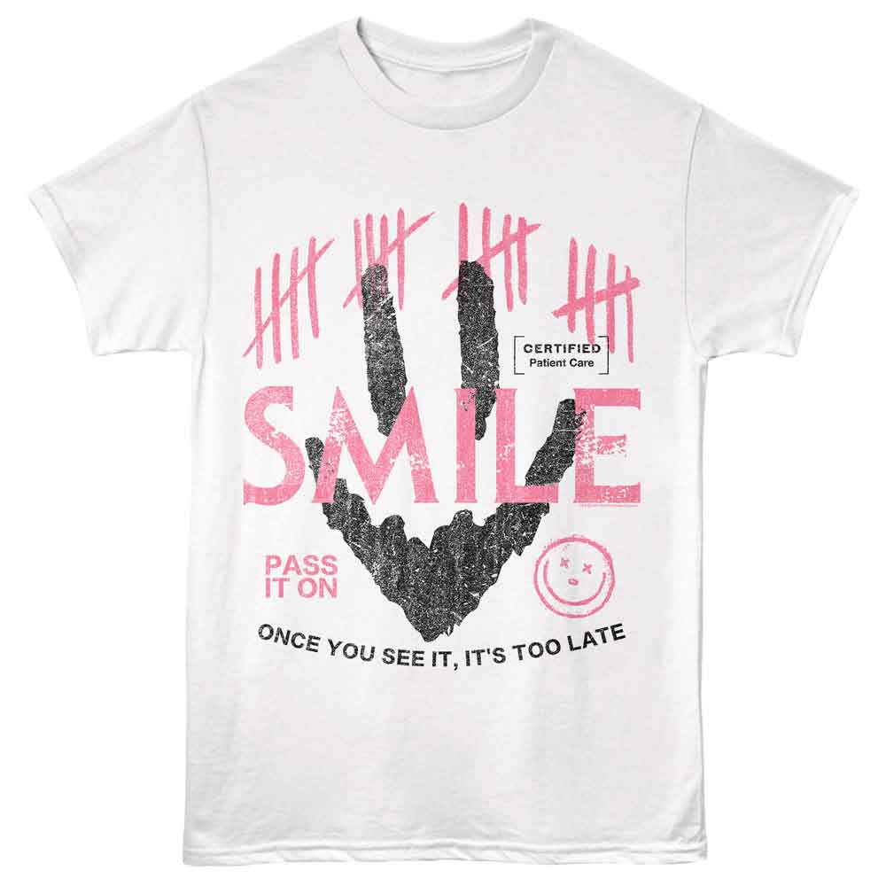 White Smile t-shirt featuring a Pass It On design