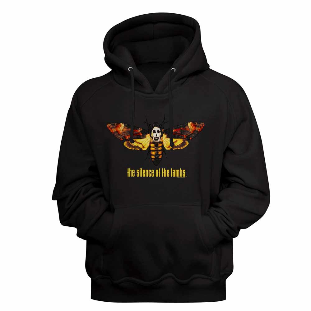 Black Silence of the Lambs pullover hoodie featuring a Death's Head Moth design
