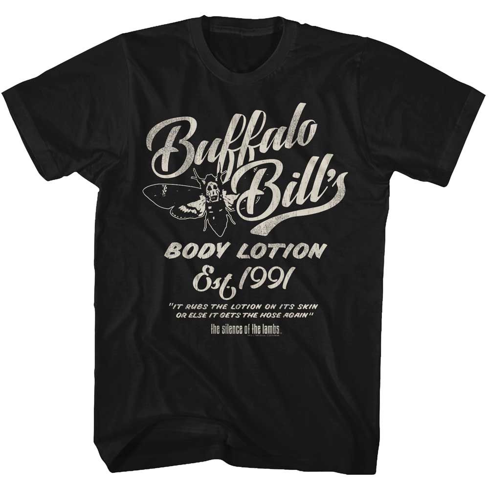Black Silence of the Lambs t-shirt featuring a Silence of the Lambs Body Lotion design