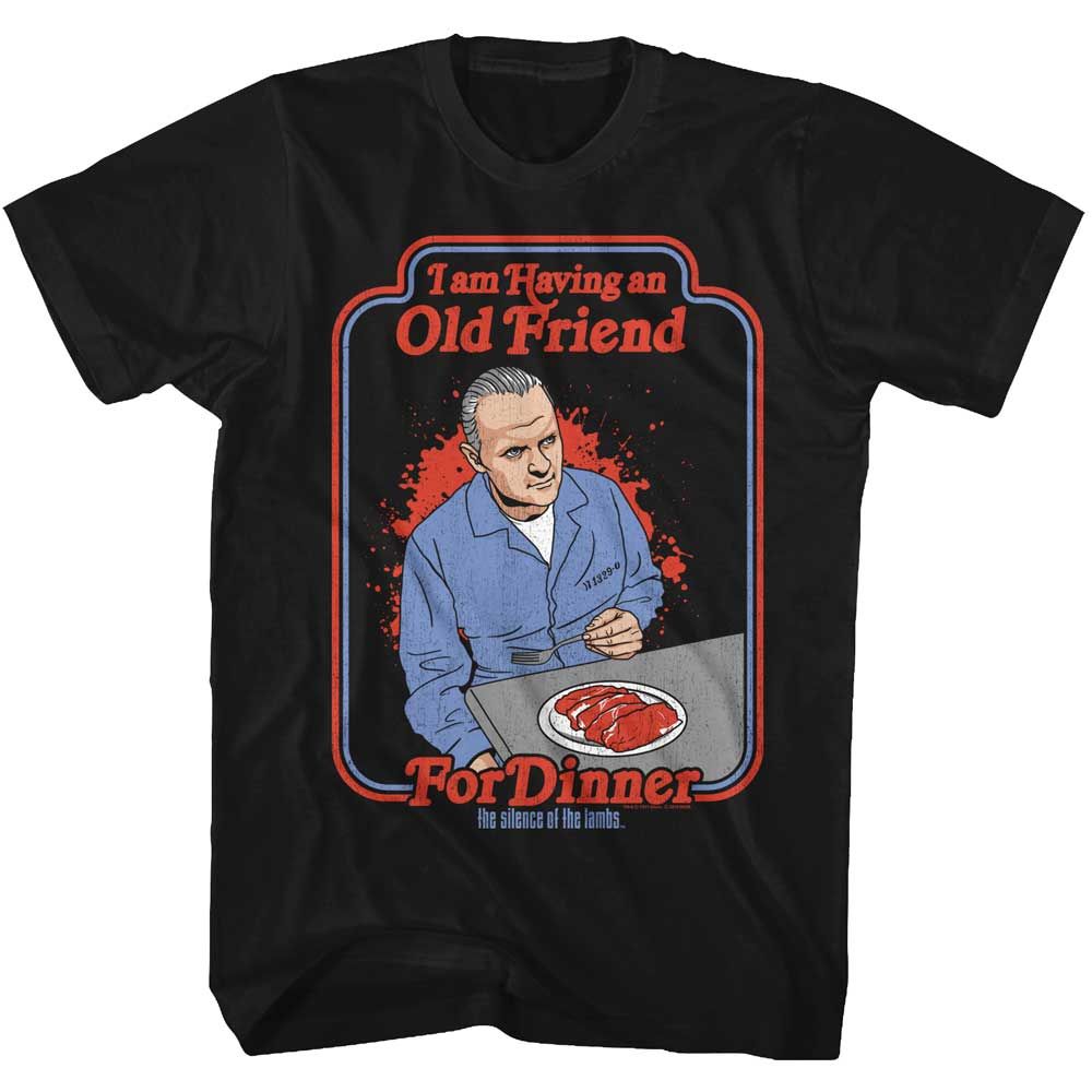 Black Silence of the Lambs t-shirt featuring a Silence of the Lambs Friend for Dinner design