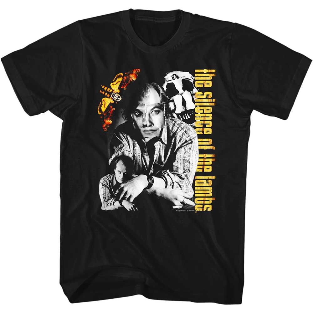 Black Silence of the Lambs t-shirt featuring a Silence of the Lambs Buffalo Bill Collage design