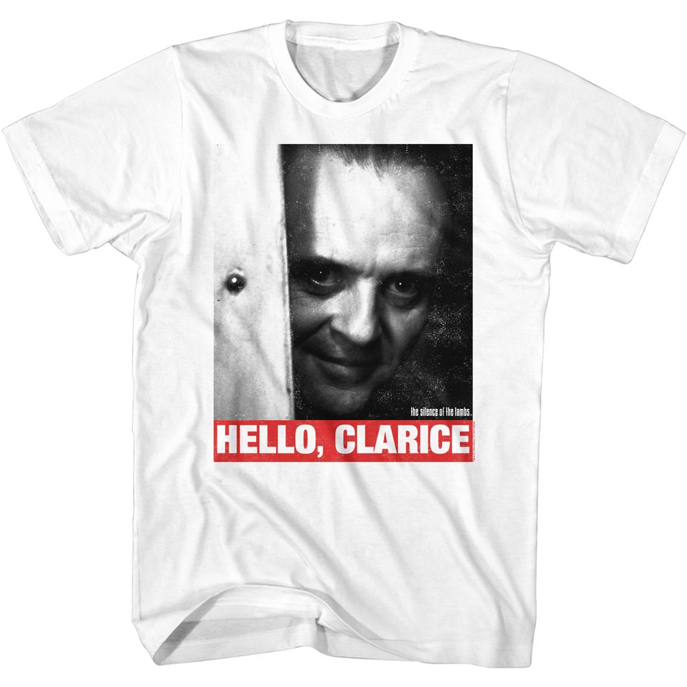 White Silence of the Lambs t-shirt featuring a Hello Quote design
