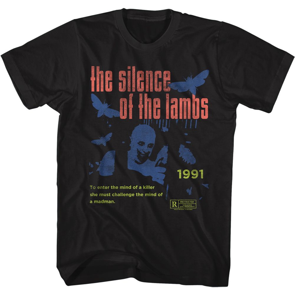 Black Silence of the Lambs t-shirt featuring a Silence of the Lambs Mind of a Madman design