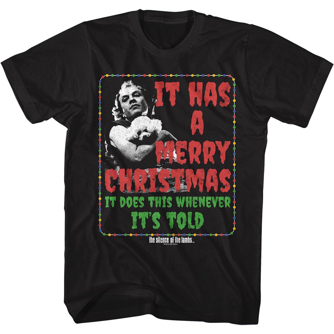 Black Silence of the Lambs t-shirt featuring a Silence of the Lambs Silence of the Lambs It Has a Merry Christmas design