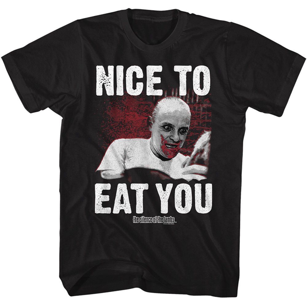 Black Silence of the Lambs t-shirt featuring a Silence of the Lambs Silence Nice to Eat You design