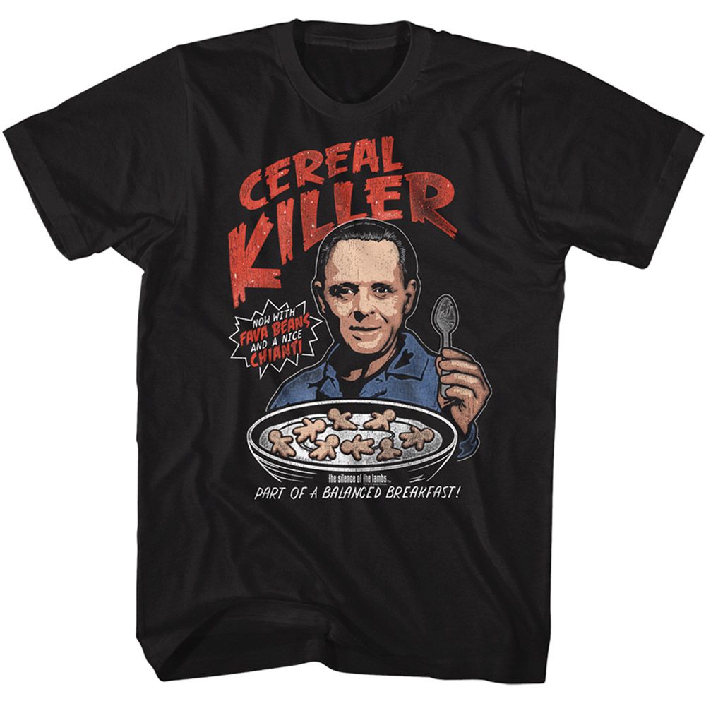 Black Silence of the Lambs t-shirt featuring a Silence of the Lambs Silence Cereal Killer design