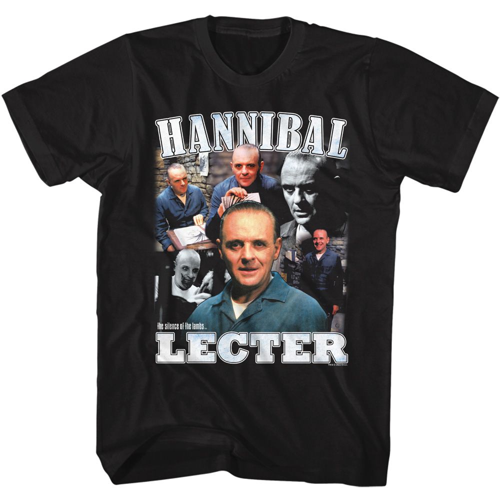 Black Silence of the Lambs t-shirt featuring a Silence of the Lambs Silence Hannibal Lecter Collage design