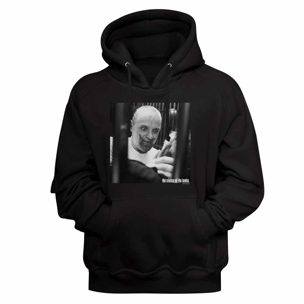 Black Silence of the Lambs pullover hoodie featuring a Hannibal Lecter Cell design