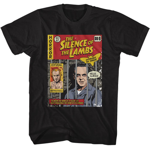 Black Silence of the Lambs t-shirt featuring a Silence of the Lambs Silence Comic Cover design