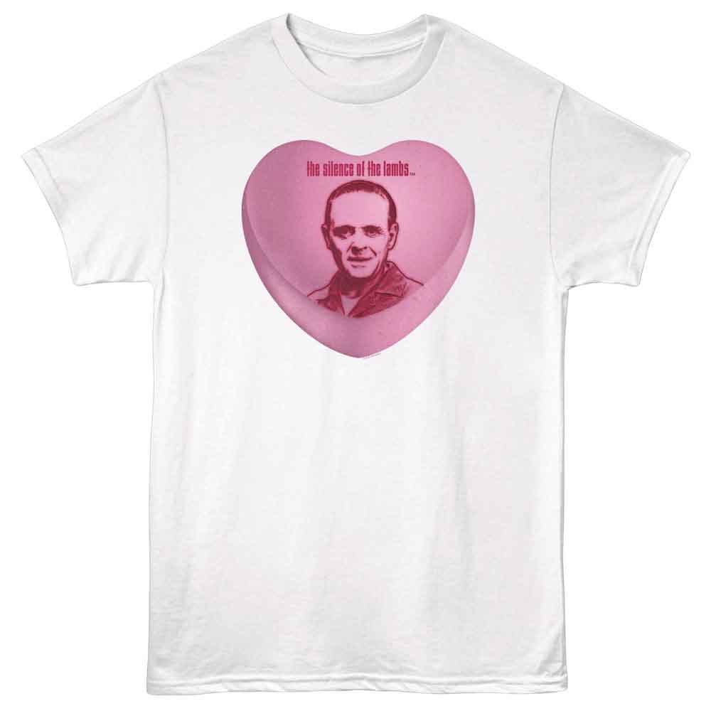 White Silence of the Lambs t-shirt featuring a Silence of the Lambs Sol Candy Heart design