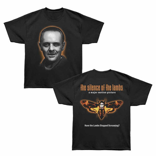 Black Silence of the Lambs t-shirt featuring a Silence of the Lambs Sol Hannibal Face Color Moth F B design