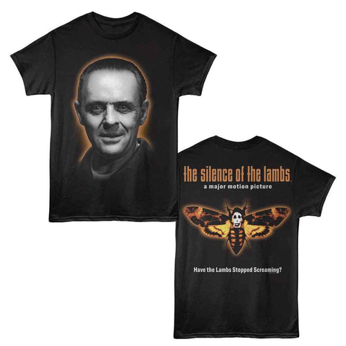 Black Silence of the Lambs t-shirt featuring a Silence of the Lambs Sol Hannibal Face Color Moth F B design