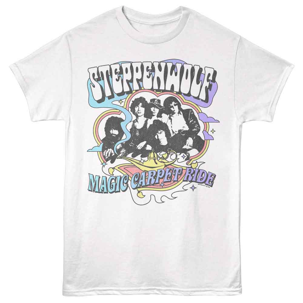 White Steppenwolf t-shirt featuring a Magic Carpet design
