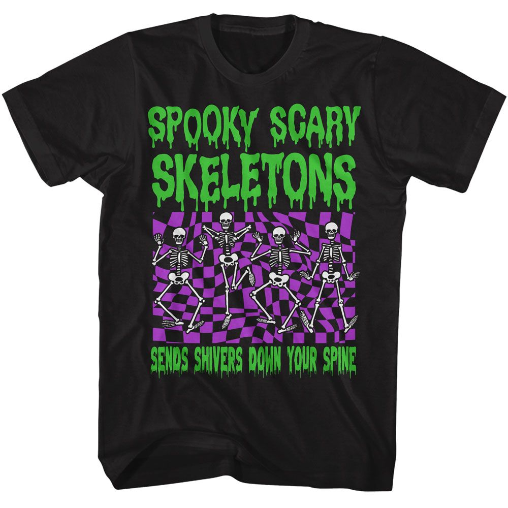 Black Spooky Scary Skeletons t-shirt featuring a Spooky Scary Skeletons checkers design