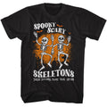 Black Spooky Scary Skeletons t-shirt featuring a bats and graves design