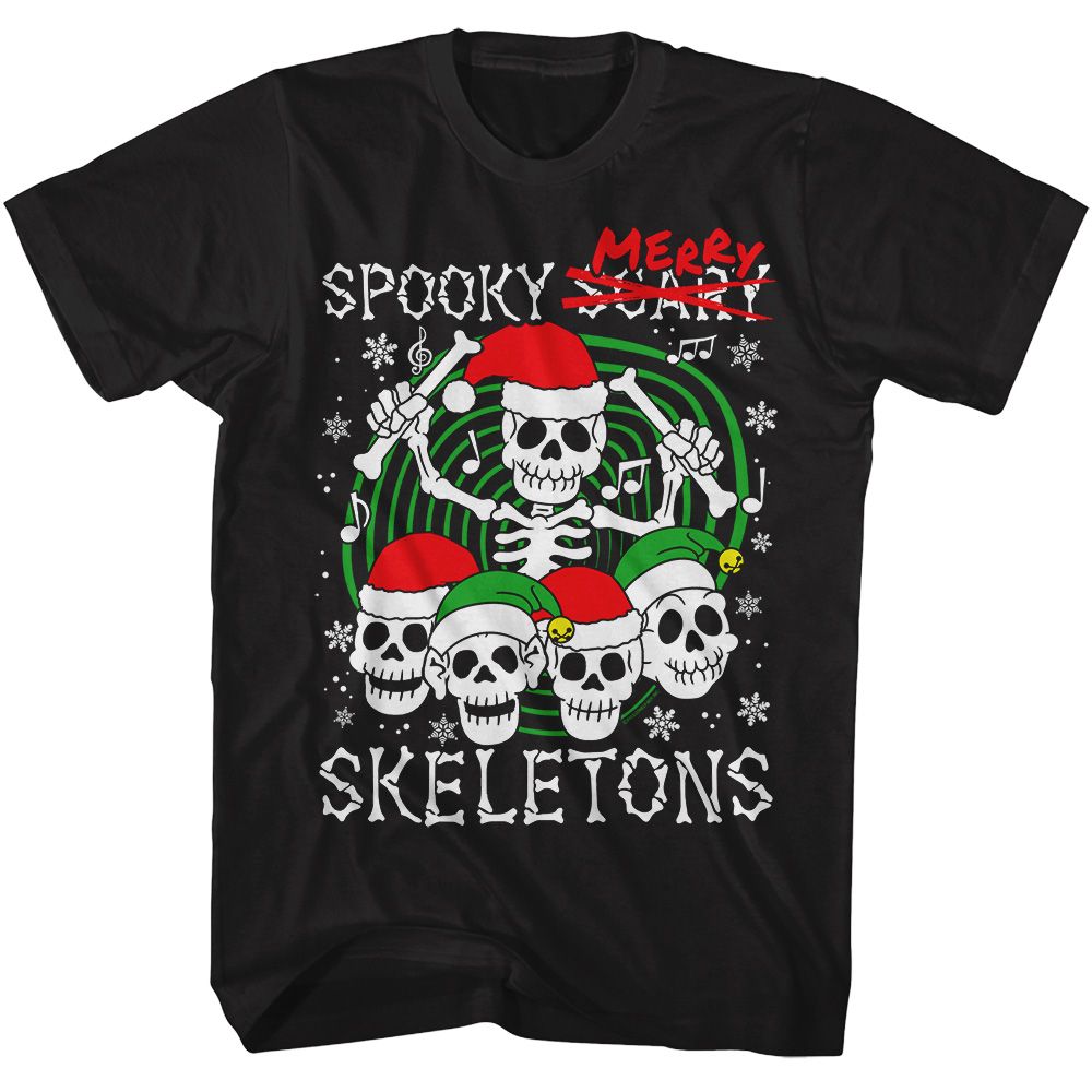 Black Spooky Scary Skeletons t-shirt featuring a Merry Skeletons Christmas design