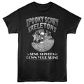 Black Spooky Scary Skeletons t-shirt featuring an Old Film Intro Skeletons design