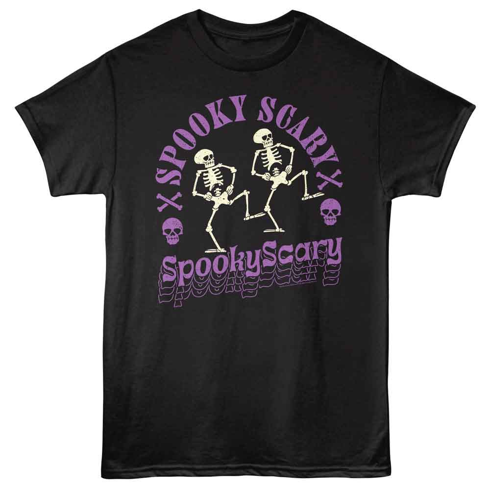 Black Spooky Scary Skeletons t-shirt featuring a Purple Dance Skeletons design