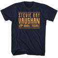 Navy Stevie Ray Vaughan t-shirt featuring an SRV and Double Trouble design