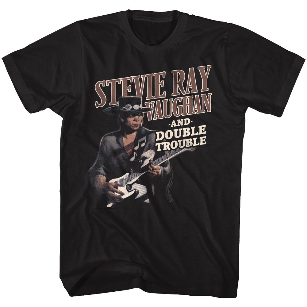 Black Stevie Ray Vaughan t-shirt featuring a Double Trouble design