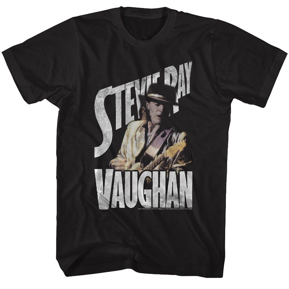 Black Stevie Ray Vaughan t-shirt featuring an Ol Steve design