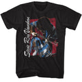 Black Stevie Ray Vaughan t-shirt featuring a Stevie Ray Vaughan kneeling design