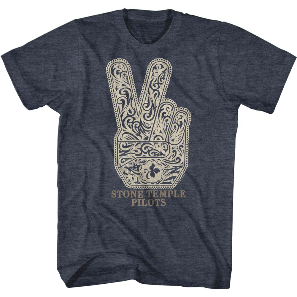 Navy Heather Stone Temple Pilots t-shirt featuring a Peace design