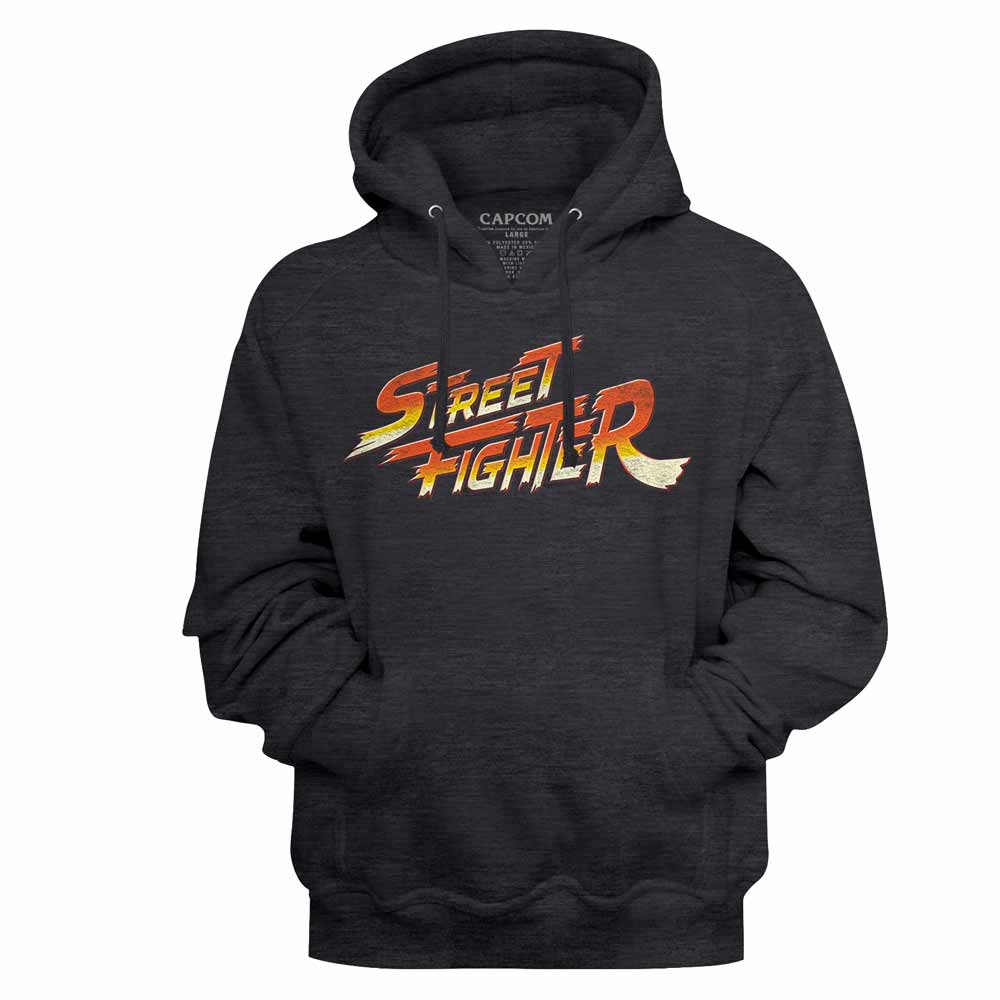 Charcoal heather Street Fighter pullover hoodie featuring a Logo design