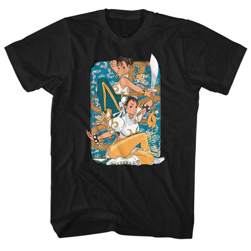 Black Street Fighter t-shirt featuring a Chun-Li design
