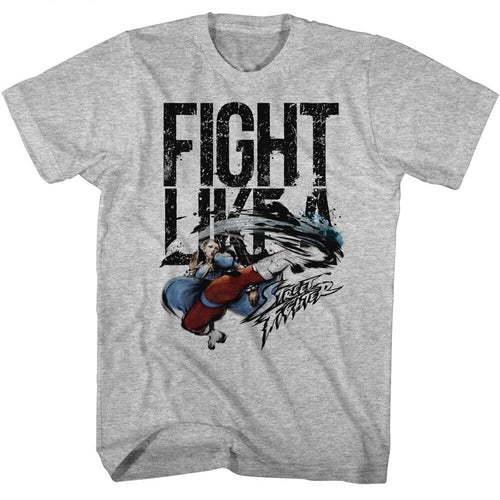 Gray Heather Street Fighter t-shirt featuring a Street Fighter Fight Like a design