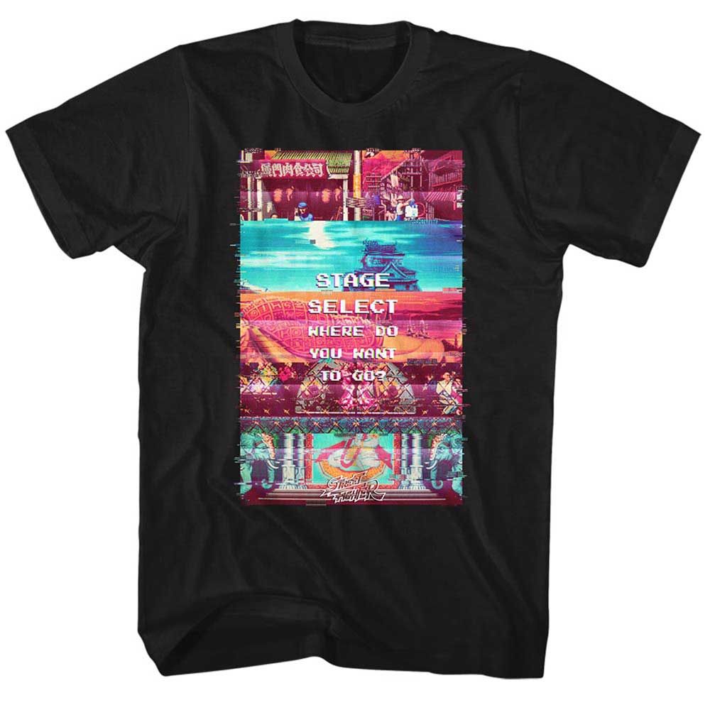 Black Street Fighter t-shirt featuring a Street Fighter Stage Select design